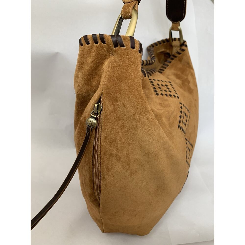 HOBO HARLEY BROWN SUEDE WHIP STITCH TRIM SHOULDER BAG PURSE EXCELLENT ! - Picture 5 of 16